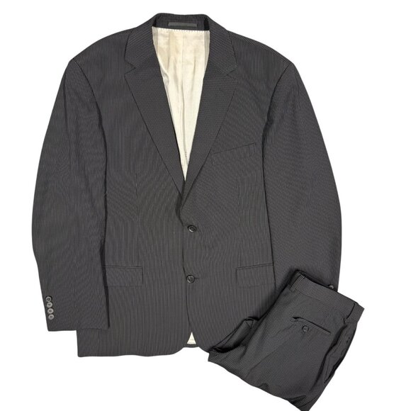Hugo Boss Suit Pinstripe 2pc Black Stretch Wool Bertolucci/Movie 42R 34x28 - Picture 1 of 13